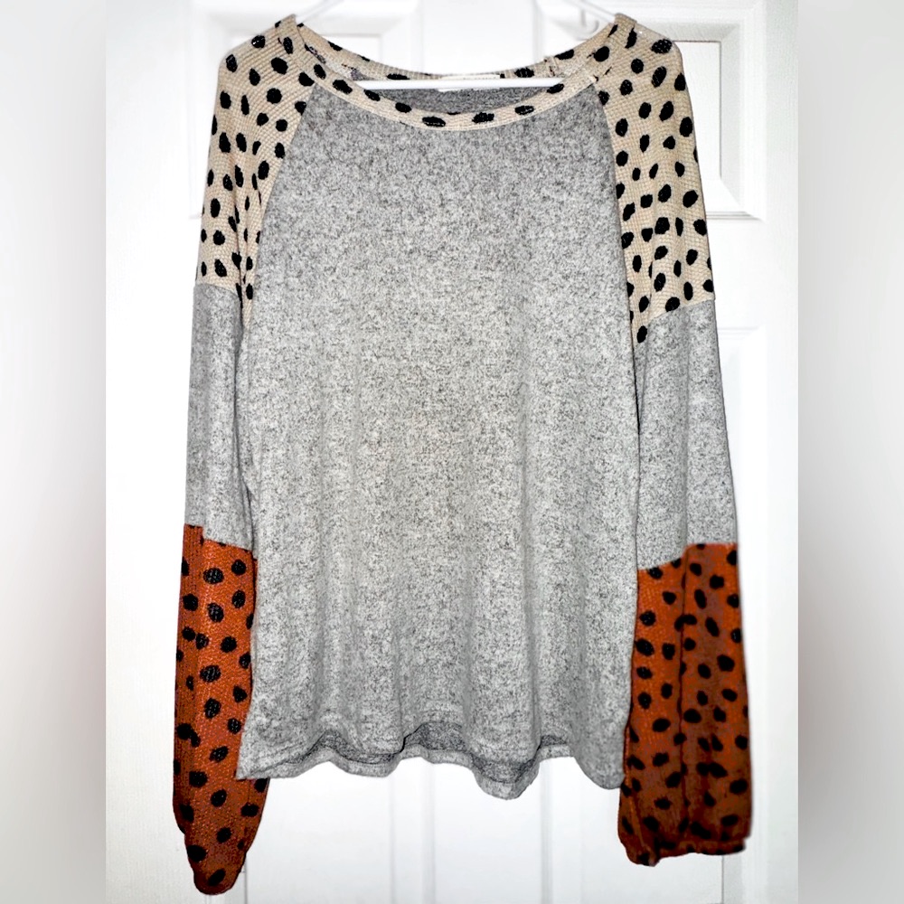 Euc Modern Dot Thermal Mixed Media Boutique Sweater